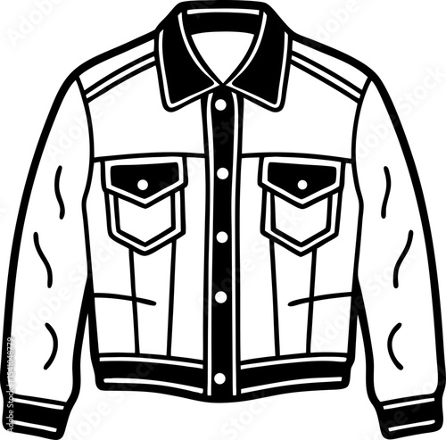 Black and white vector illustration of a denim jacket a classic fashion item for clothing design and styling