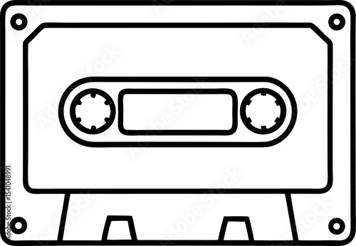 Retro cassette tape illustration in clean minimalist black and white design for music and audio related concepts