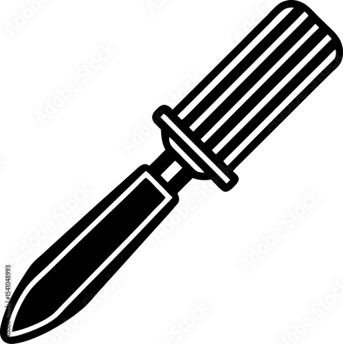 Simple black and white icon of a knife depicting cutlery or kitchen utensil for culinary and craft related projects