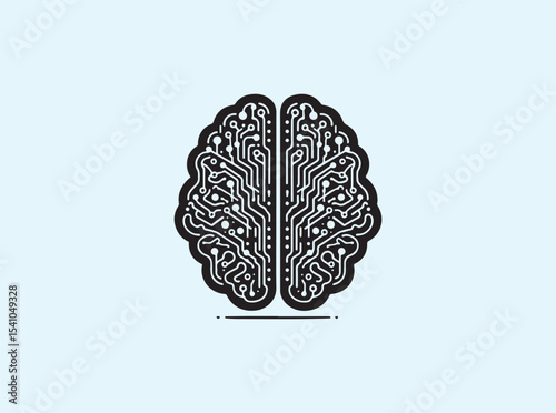 Brain silhouette icon in solid black featuring microprocessor integration and circuit paths symbolizing digital connectivity and smart technology


