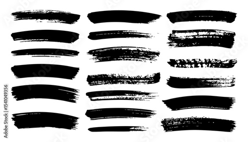 Collection of 20 Black Ink Brush Strokes Grunge Texture Design Elements