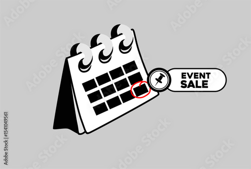 Calendar page icon event sale message Purple bold letters Vector date layout

