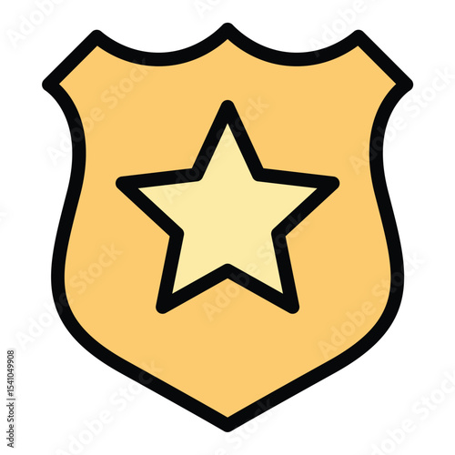 Police badge icon flat line style illustration representing law enforcement authority and identification, suitable for security, public safety, and police-related projects