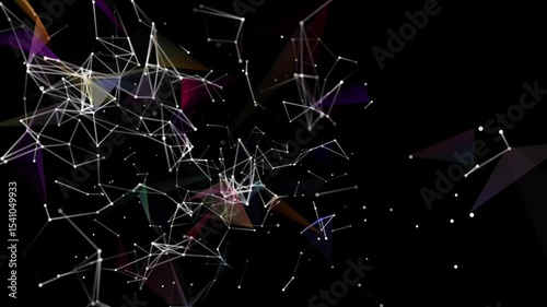 Colorful plexus mesh animation with glowing connecting points on black background