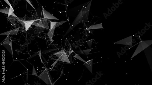 Minimal monochrome plexus animation with geometric mesh on black digital background