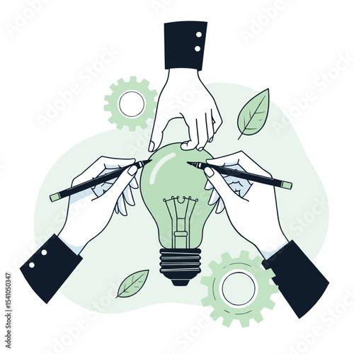 illustration hand team work create idea flat art