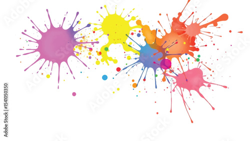 A vibrant, abstract, colorful splatter background with a white background. Multicolor splatter design. Colorful Paint Splashes. 