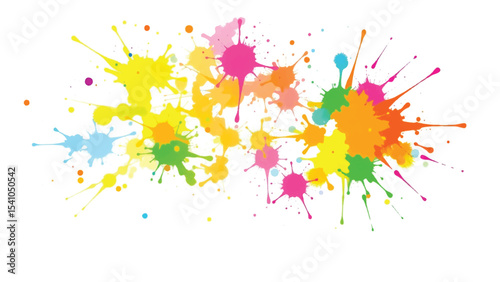 A vibrant, abstract, colorful splatter background with a white background. Multicolor splatter design. Colorful Paint Splashes. 