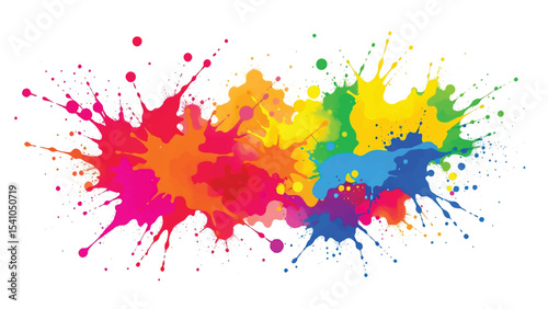 A vibrant, abstract, colorful splatter background with a white background. Multicolor splatter design. Colorful Paint Splashes. 