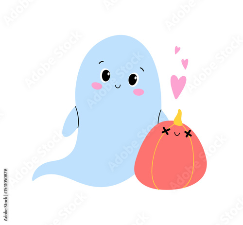 Halloween. Cute pumpkin and ghost.