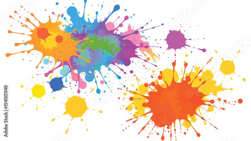A vibrant, abstract, colorful splatter background with a white background. Multicolor splatter design. Colorful Paint Splashes. 