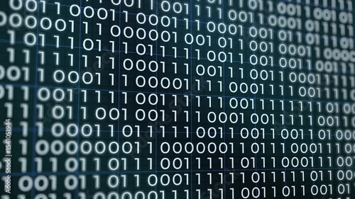 Blue binary code displayed in a grid reflecting concepts of data and security