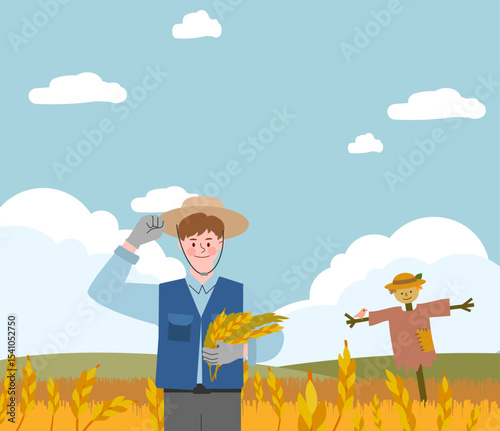Farmer harvesting rice