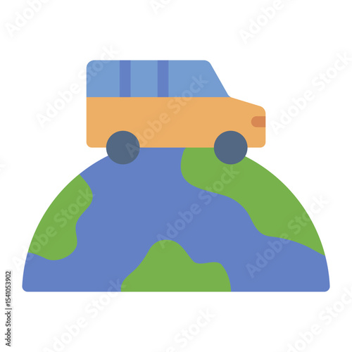 car on globe flat icon for eco mobility lifestyle