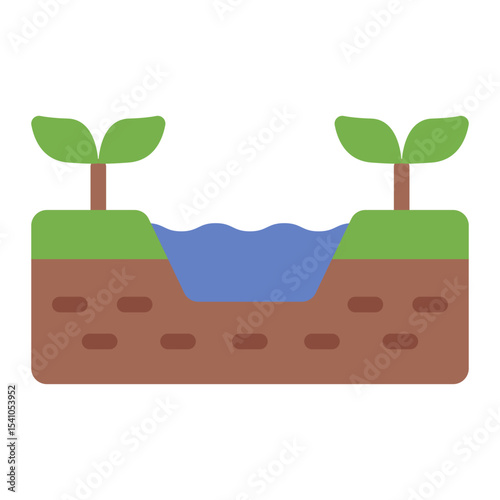 ground channel flat icon for water retention swale
