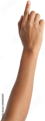 Human arm with finger pointing up isolated on a white background
