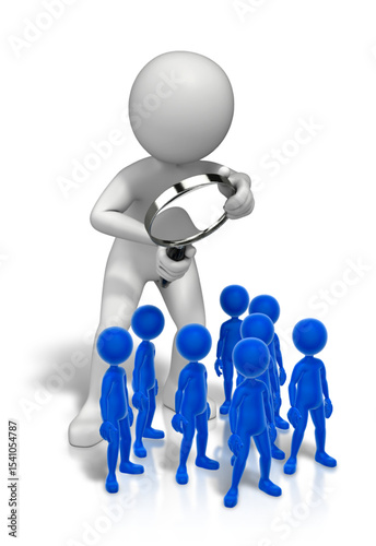 Observing a group of individuals under close examination with a magnifying glass