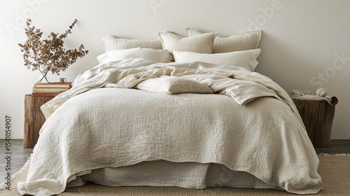 Beige bedding set on a bed