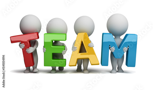 Conceptual depiction of a team represented by stick figures holding colourful letters