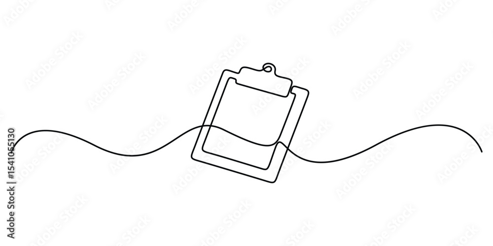 Obraz premium Continuous one line drawing of clipboard with checklist clean black and white modern office style vector illustration
