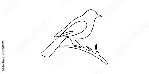 Continuous one line drawing of bird sitting on line art outline vector illustration