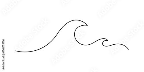 Vector isolated continuous one line simple ocean or sea wave drawing. Single line sea wave minimal tattoo sketch. Vector illustration