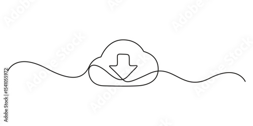 Cloud storage continuous one line drawing and minimalist design vector illustration
