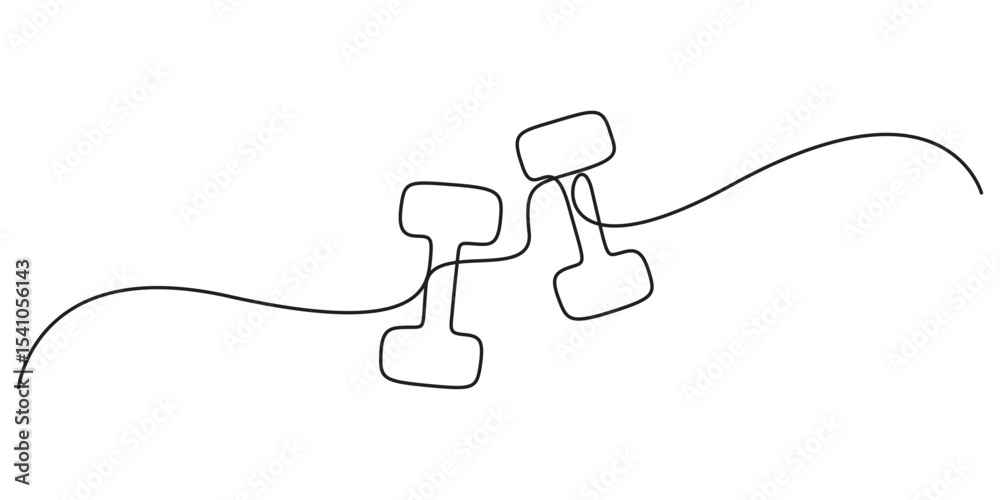 Obraz premium Continuous one line drawing of dumbbells. Sport equipment in one continuous linear style. Vector element for poster, banner, flyer. Sport, workout, wellness. Pro vector