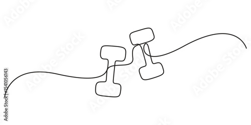 Continuous one line drawing of dumbbells. Sport equipment in one continuous linear style. Vector element for poster, banner, flyer. Sport, workout, wellness. Pro vector