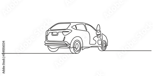 Modern city car continuous one line drawing. Sports car single one line art editable vector illustration