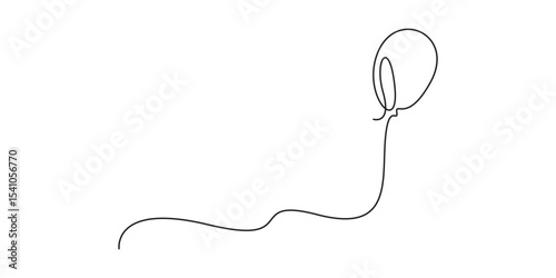 Flying balloon continuous one line drawing. Birthday gift symbol. Isolated on white background vector illustration