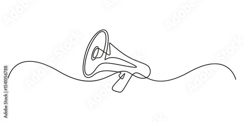 Continuous single line art drawing of megaphone speaker for news and promotion doodle hand drawn vector illustration