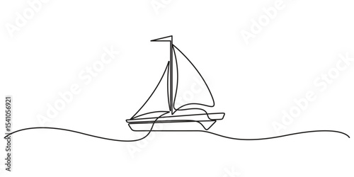 Continuous one line drawing of sailboat or yacht single line drawing outline vector art illustration, One continuous line drawing of sailboat. Business icon. Doodle vector illustration