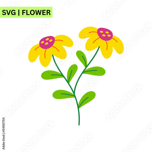 A charming vector logo design of a whimsical flower with cute accents, embodying happiness and nature in a bright and engaging format.