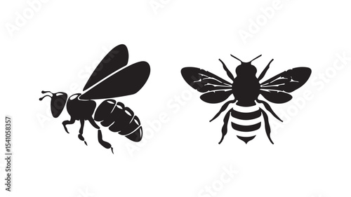 Honey bee black silhouette set, vector illustration eps 10.