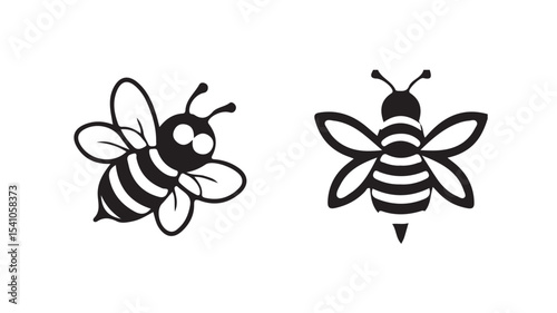 Honey bee black silhouette set, vector illustration eps 10.