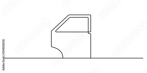Illustration of a car door single line drawing with rounded edges and a handle represented by a small rectangle shape. Vector illustration
