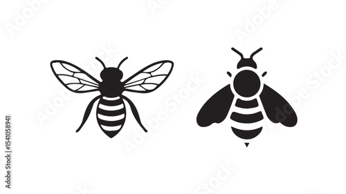 Silhouette honey bee. Isolated on background,  Honey bee  flat icon for apps and websites, vector illustration eps 10.