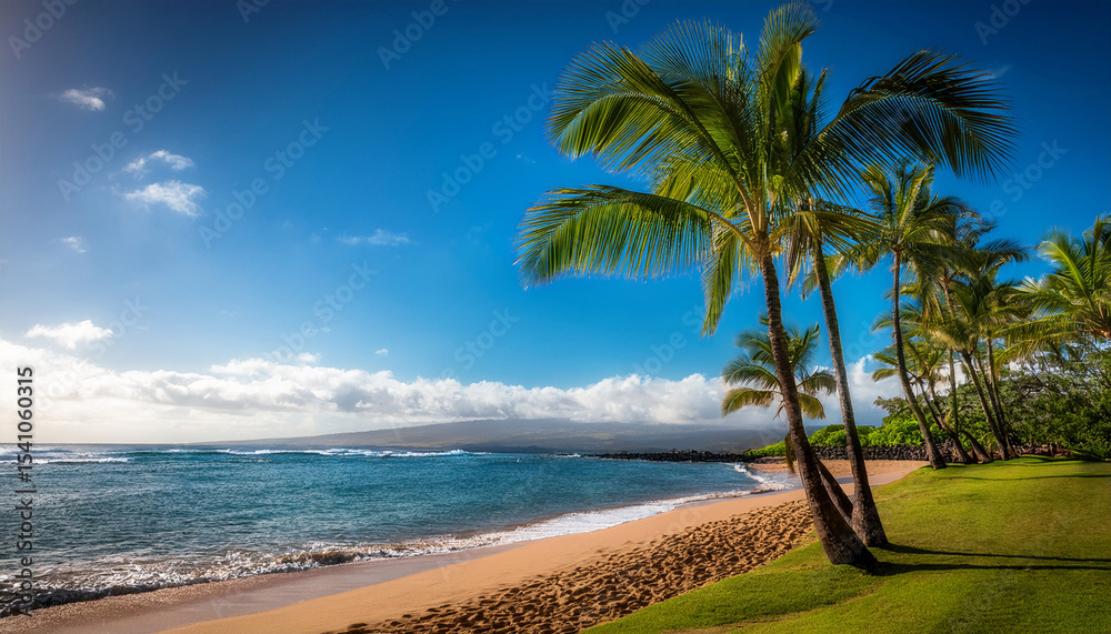 tropical hawaiian beach with palm trees maui hawaii usa