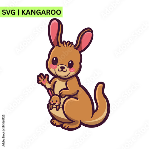 An adorable kangaroo logo illustration showcasing a cheerful kangaroo with a friendly expression, representing fun and creativity in a colorful vector style.