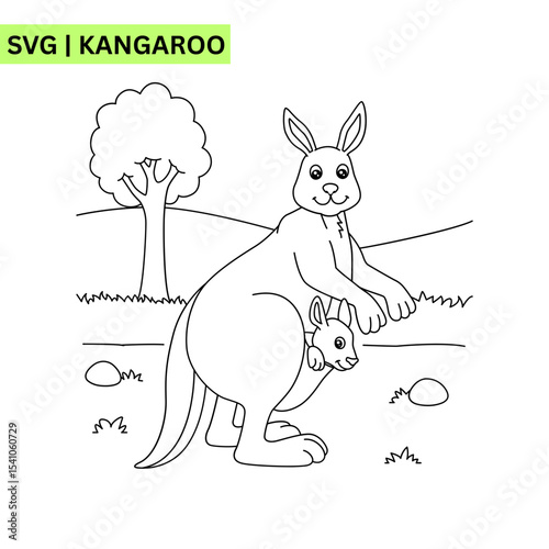 A whimsical kangaroo logo template illustrating a joyful kangaroo with a pouch, emphasizing excitement and playfulness in a dynamic artistic design.