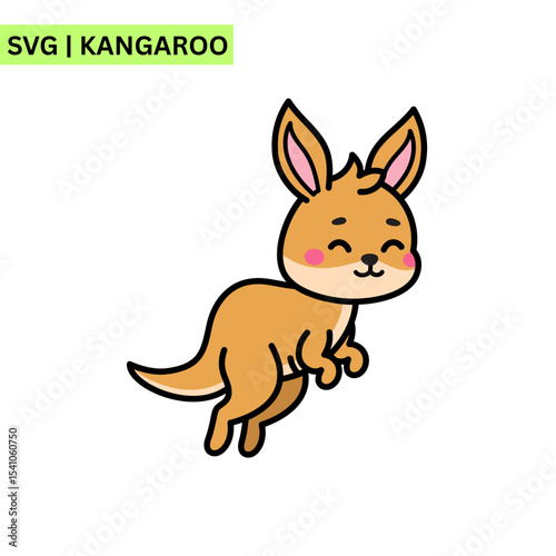 A whimsical kangaroo logo template illustrating a joyful kangaroo with a pouch, emphasizing excitement and playfulness in a dynamic artistic design.