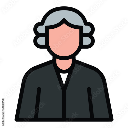 Judge icon flat line style illustration representing legal authority and courtroom proceedings, suitable for justice, law, and government-related projects