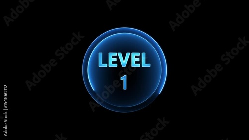 Level 1 neon glowing with neon circle animation. Ideal for futuristic game intros, digital screens, or cyberpunk-style level transitions and UI animations. 4k animation on transparent background