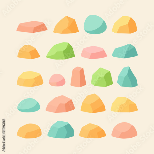 Stylized Stone Collection: A vibrant collection of stylized stones. Showcasing a variety of shapes and colors, evoking a sense of playful artistic creativity.