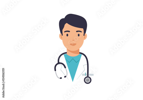 A cartoon image showing a male doctor with a stethoscope around his neck