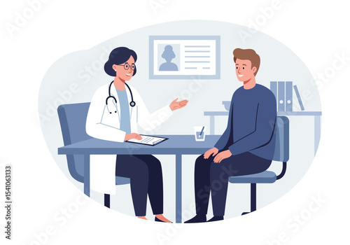 A doctor consults with a male patient in an office setting