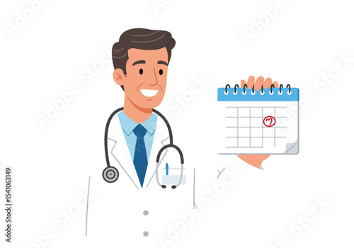 A doctor holds a calendar with a red heart circled on a specific date