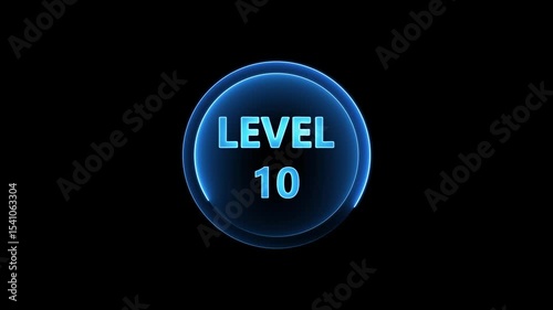 Level 2 neon glowing with neon circle animation. Ideal for futuristic game intros, digital screens, or cyberpunk-style level transitions and UI animations. 4k animation on transparent background