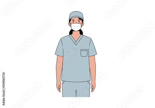 Person in medical scrubs mask and cap
